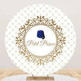 Aperturee - Gold Plaid Navy Blue Hat Petit Prince Round Backdrop